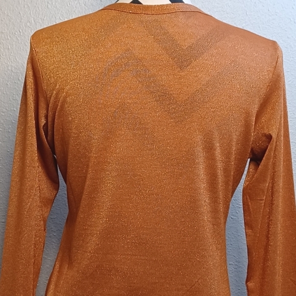 Two Birds in Paris Burnt Orange Metallic Silver Long-Sleeve Top - Picture 7 of 12